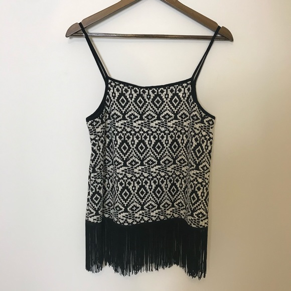 New Freeway 90s Vibe Fringe Boxy Oversize Camisole Top Black White Tribal Aztec - Picture 7 of 8